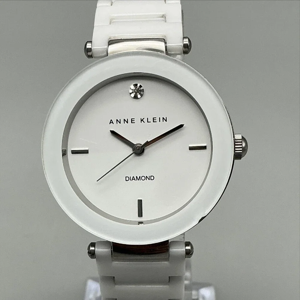 Anne Klein AK/1019 Womens Watch 33mm White Ceramic Bracelet New Battery 7.25